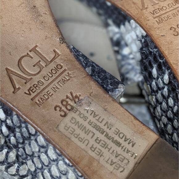 AGL Attilio Giusti Leombruni Snakeskin Leather Sandals Gray Women's Size 38 1/2 - Picture 7 of 7